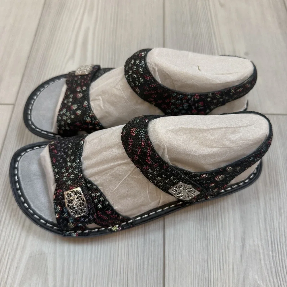 NEW Alegria Vienna Lush Floral Leather Sandals Black Multi 36 US 6-6.5 VIE-940
